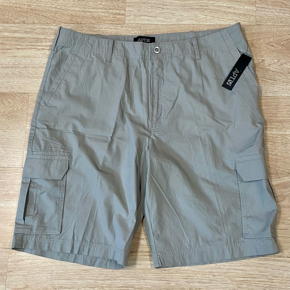 Apt.9 Cargo Shorts Mens 40 Drizzle Neutral Gray Solid Poplin Utility 100% Cotton